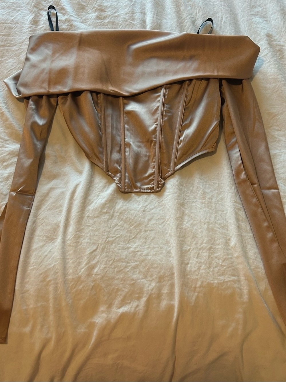 Missguided Taupe Off-Shoulder Faux Leather Corset Top